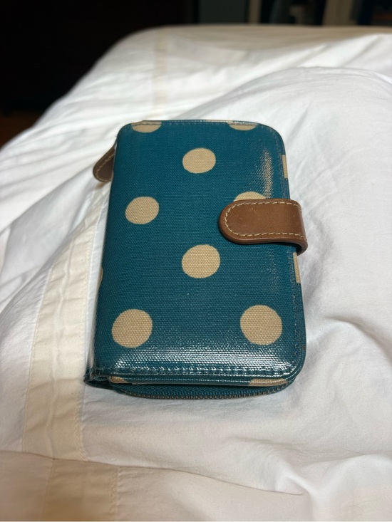 Cath Kidston Handbags - CathKidston Teal Polka Dot Wallet with Brown Trim